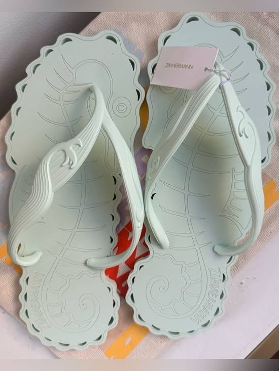Zimmermann Shoes - Zimmermann Pale Mint Scalloped Flip Flop Sandals